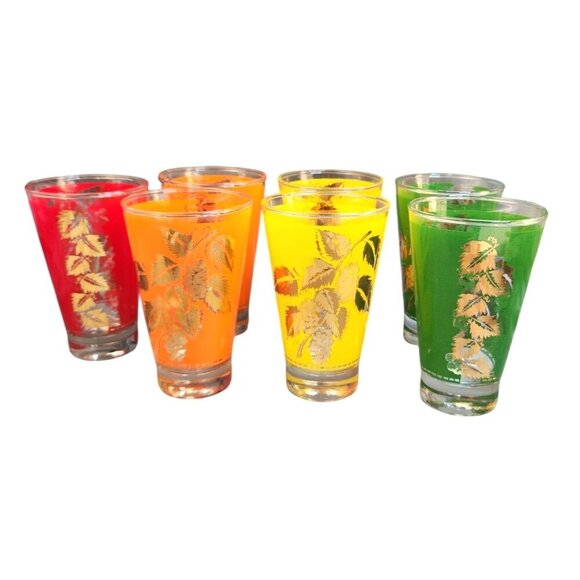 Vintage Libbey Grape Leaf Glasses Set of 7 | Gold Leaf Barware | 1950s–60s Multi - Picture 3 of 12
